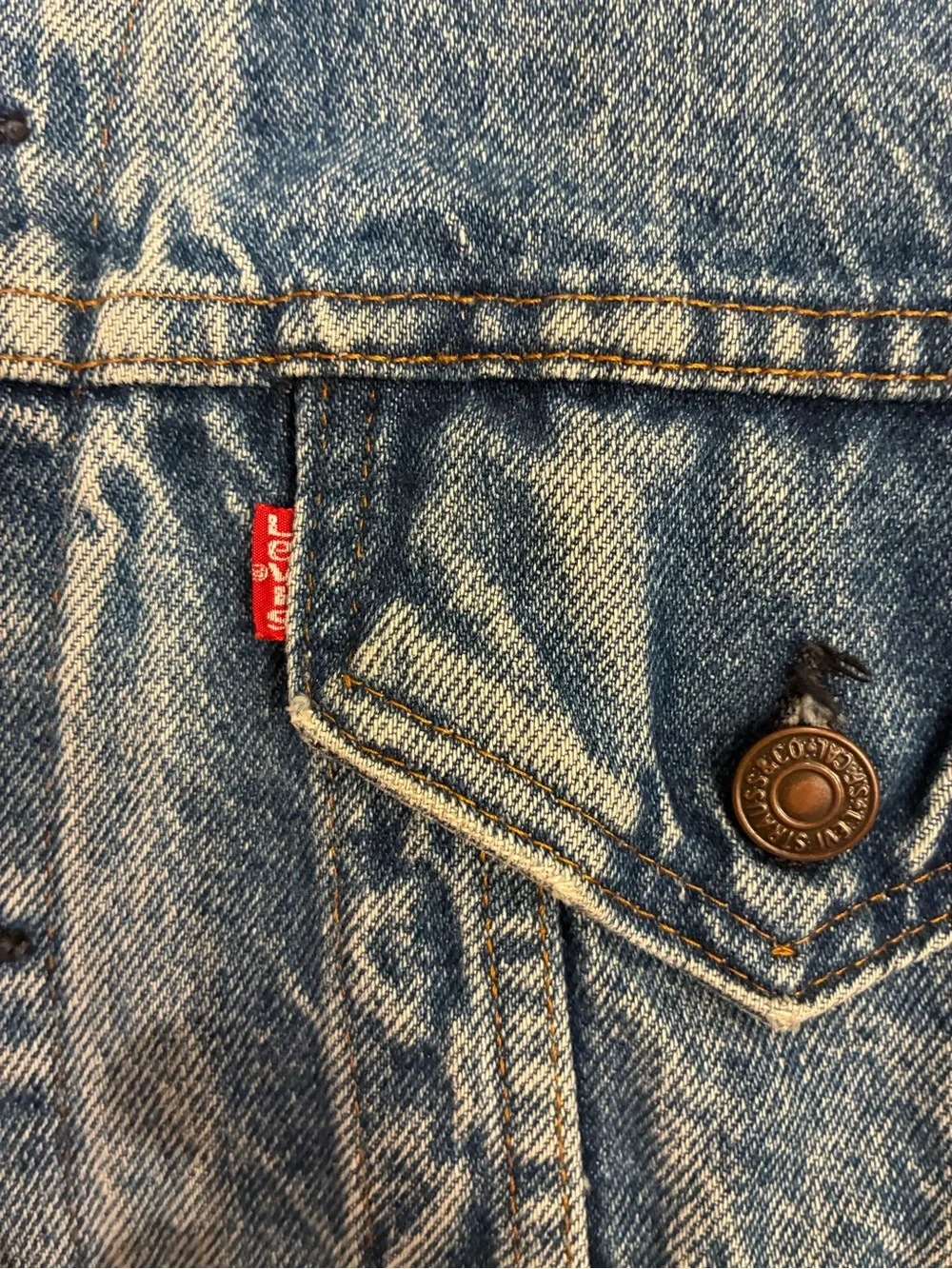 vintage 1980s Levi’s 70506 0217 brown leather patch Denim trucker Jean Jacket 48 - Picture 2 of 5